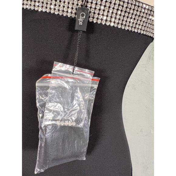 Clips Made In Italy Black Rhinestone Maxi Dress Size 40 Glam Party Formal NWOT - Picture 9 of 16